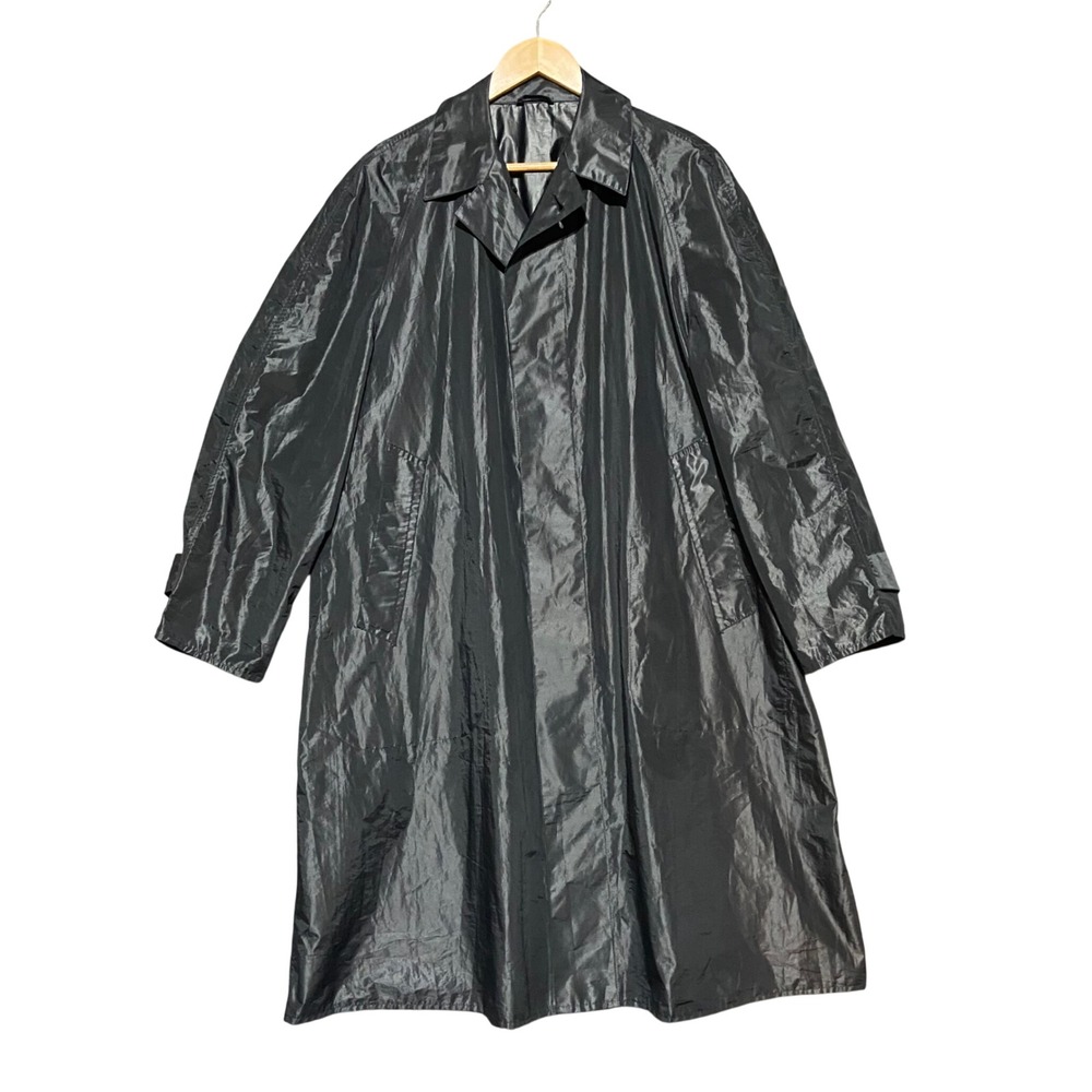 Vintage Alligator Black Raincoat Trench Coat Mens 38S Mac Overcoat Dacron Poly